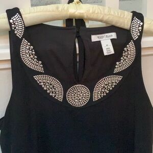 White House Black Market Black Sleeveless Dress with Silver Beaded Neckline